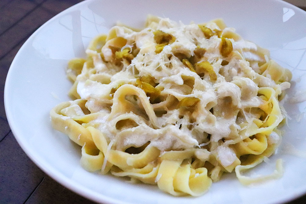 Homemade Green Chile Pasta with a Green Chile Alfredo Sauce