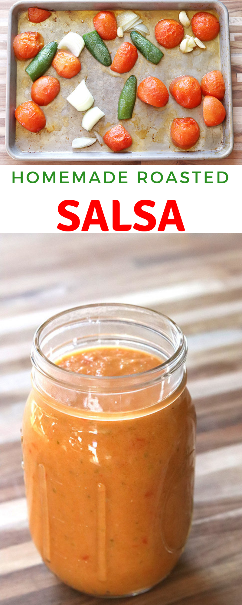 This is the best homemade salsa I have tried! You just blend roasted tomatoes, jalapenos, garlic, and onions together.  SO YuM!